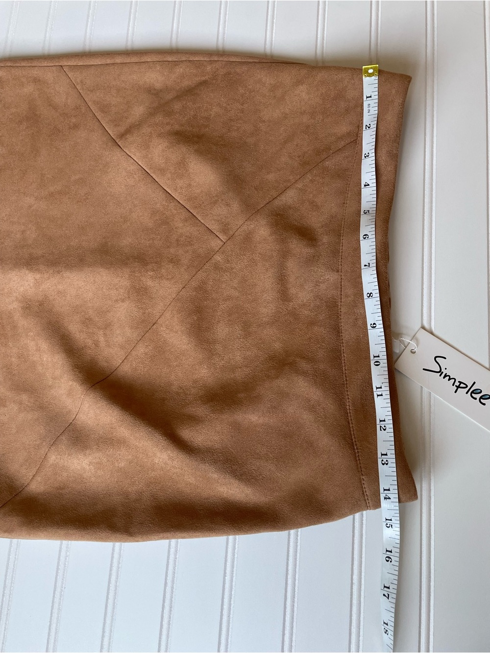 NEW Camel Tan Faux Suede A-Line Skirt SzL Western Country Office School Academia - Picture 9 of 13